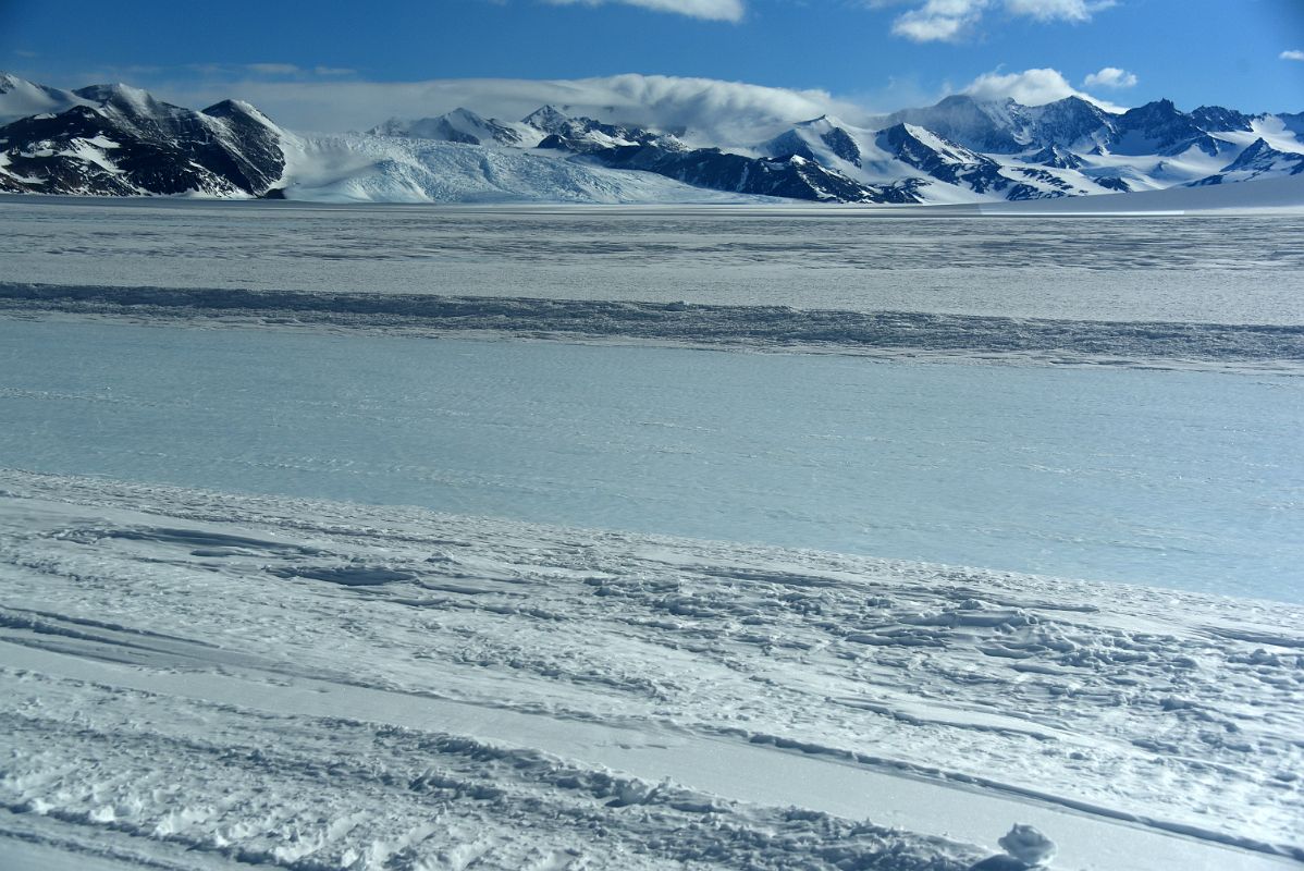 10D Drake Icefall With The Union Glacier Runway From The ALE Van Driving From Union Glacier Camp Antarctica To Elephant Head